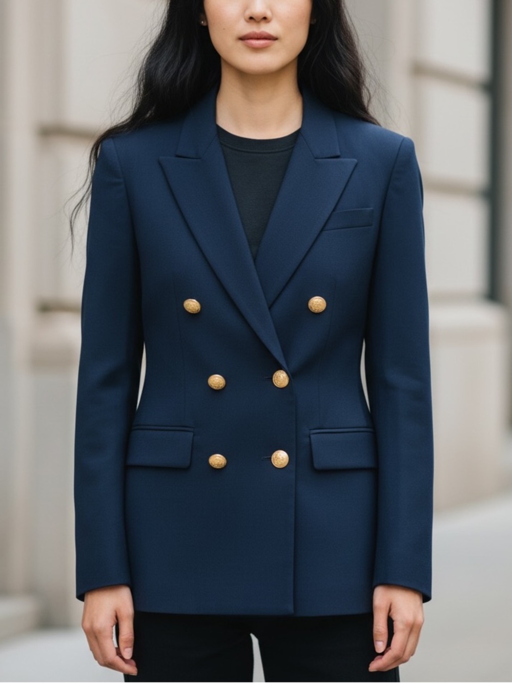 Vintage Talbots Petites Navy Double Breasted Gold Button Blazer 12P
